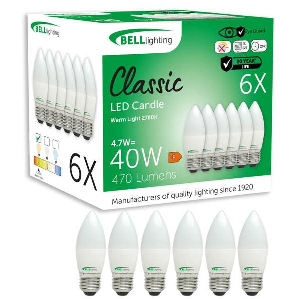 BELL Lighting E27 Edison Screw LED Candle 4.7W Energy Saving Light Bulbs