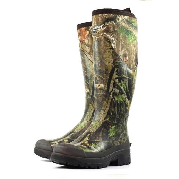 GriSport Swamp Mens Camo Neoprene Fishing Hunting Farm Wellies Boots, outdoor camouflage footwear with rugged soles designed for outdoor activities.