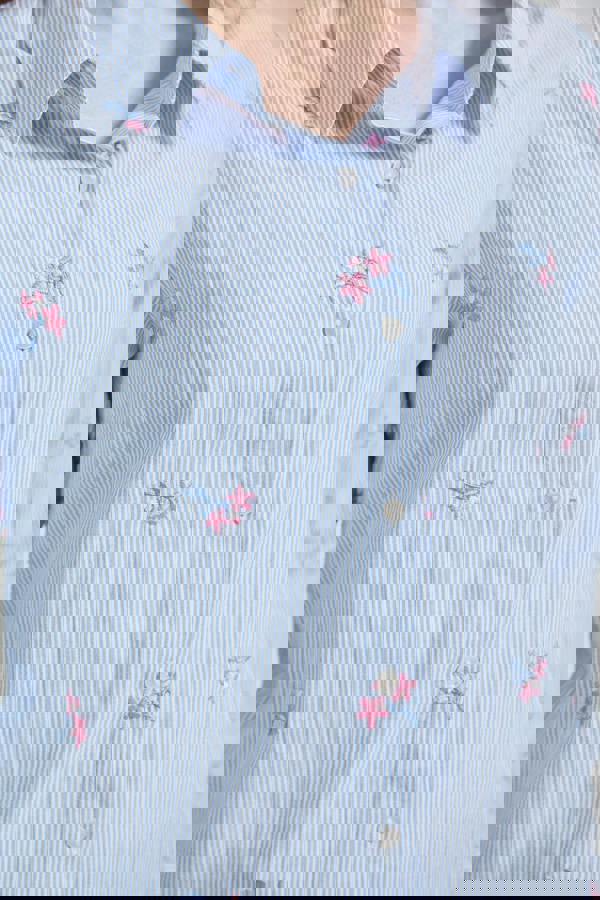 Mudflower Floral Embroidered Stripe Shirt