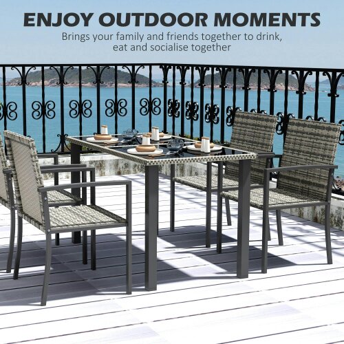 Wyld Haus Saka Rattan Grey 4 Seater Outdoor Garden Dining Set With Tempered Glass Table And Chairs