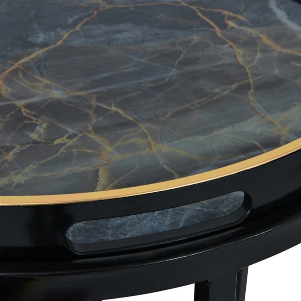 Libra Interiors Vesuvius Black and Gold Set of 2 Side Tray Tables with Removable Trays