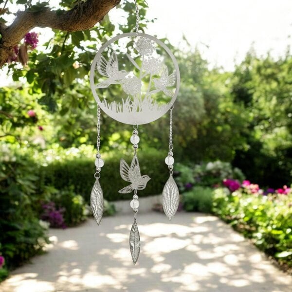 EDH Door Hardware Bird Stainless Steel Hanging Dreamcatcher – 59cm x 18cm | Elegant Metal Wind Spinner for Indoor & Outdoor Décor