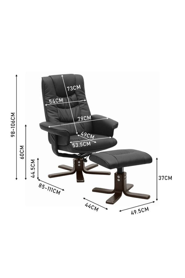 Living and Home Black PU Leather Adjustable Swivel Recliner with Footstool