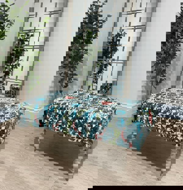 CONTACT US PREMIUM PEACOCK FOOTSTOOL GREEN FLORAL POUFFE FOOTREST TABLE - ISTOOLS