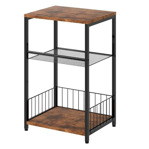 Levede Side Table Bedside End Table 3 Tier Metal Wood Storage Vintage Brown