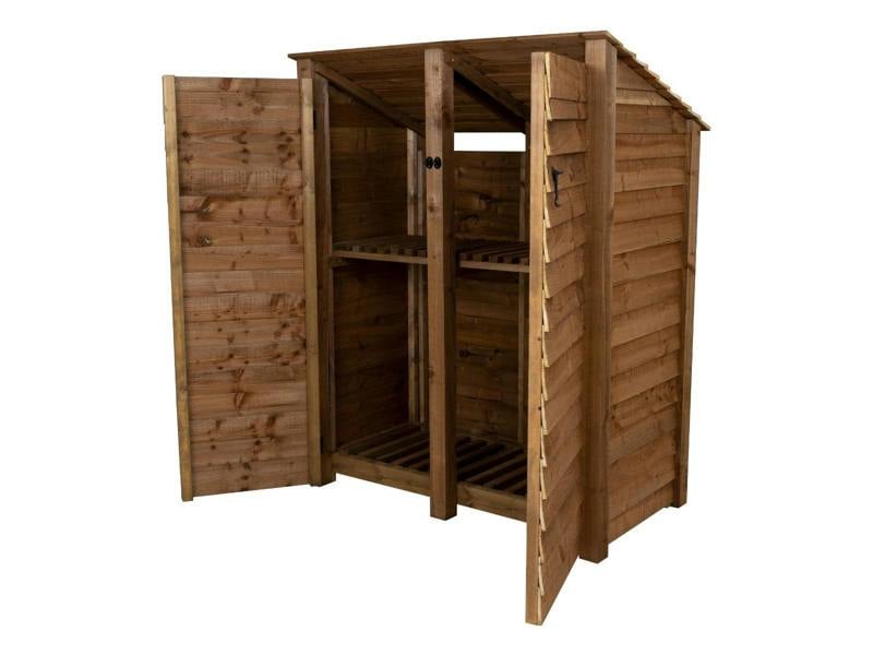 Arbor Garden Solutions Wooden Log Store (Roof Sloping Back) with Door and Shelf W-146cm, H-126cm or 180cm, D-88cm - Brown Finish