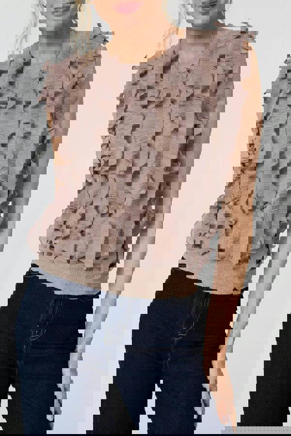 Beige | Ruffle Embellished Sleeveless Knit Top