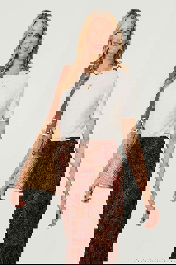 Brown | Patchwork Print High Waist Maxi Skirt