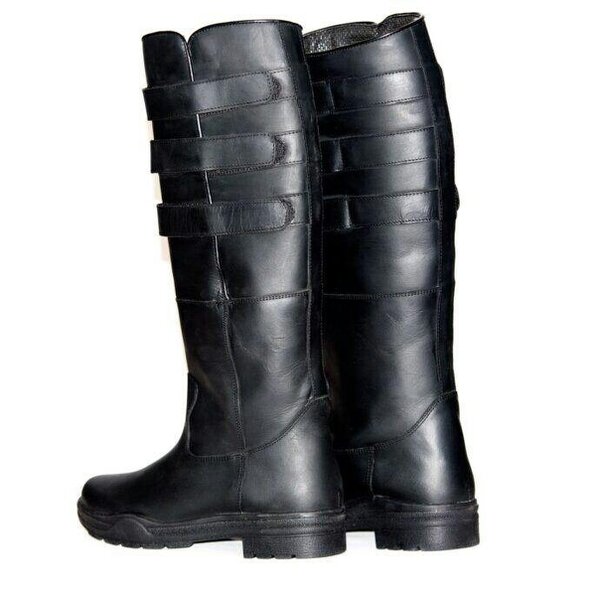 eQuitack Unisex Leather Long Yard & Stable Country Horse Riding Boots With Adjustable Straps Black
