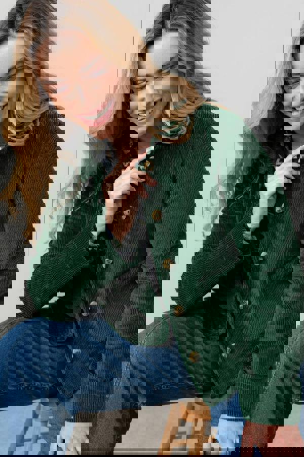 Ash Stretch Cotton Jumbo Cord Jacket Pine Green | Lily and Me Clothing