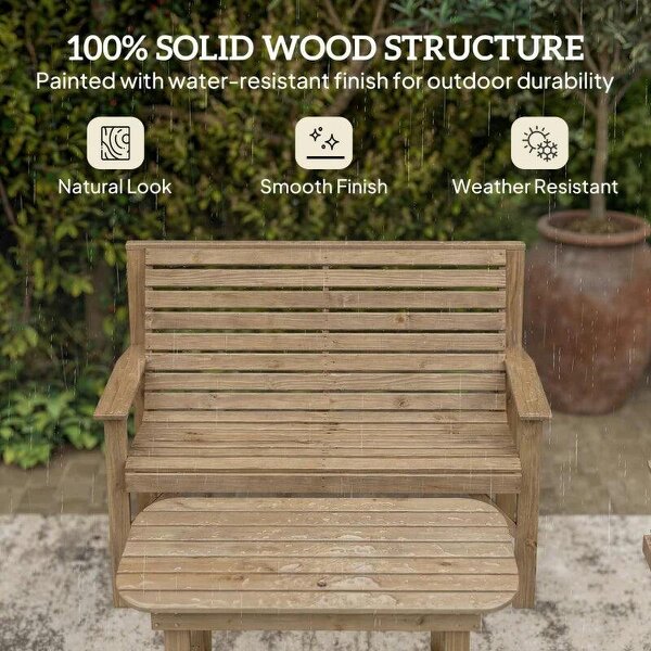 4 Piece Wooden Garden Furniture Set, Outdoor Garden Sofa Set with 2 Armchairs, Loveseat and Coffee Table, Natural Wood