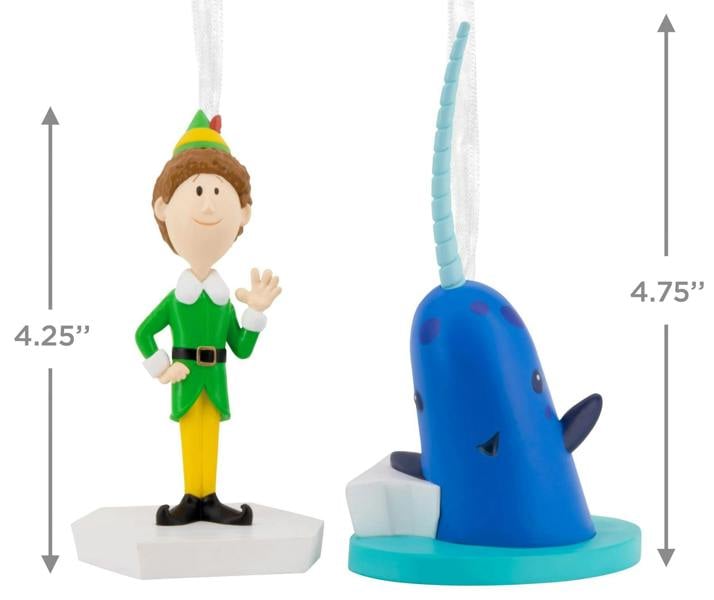 Elf Storied Moments  - Buddy the Elf & Mr Narwhal set of 2 Christmas Tree Ornaments
