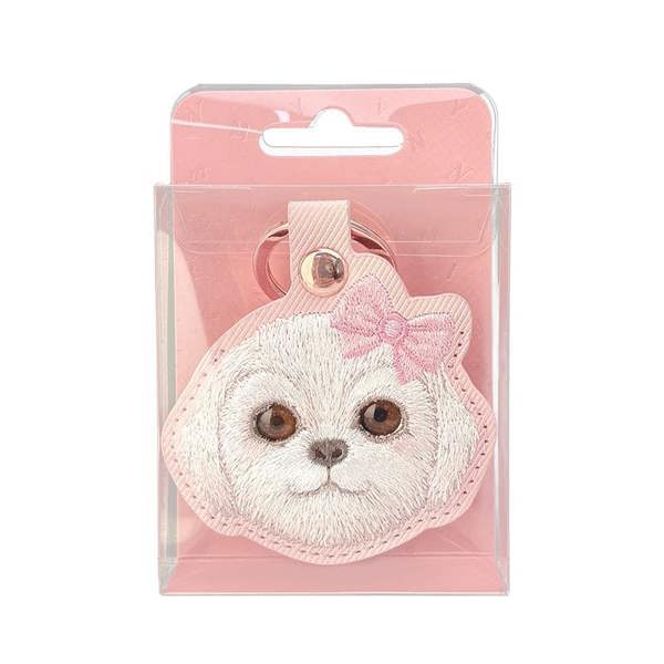 Nimmy Friends Nimmy Big Eye Cute Pet Bischon Fraise Dog Face Airtag Keychain Pink - N-XDY-YSK-02-A