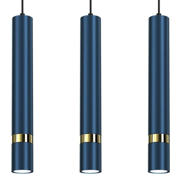 Milagro Joker Contemporary Pendant Lamp 3XGU10 Hand Made Cylindrical Style Lights Finished in Navy Blue With Striking Gold Detail