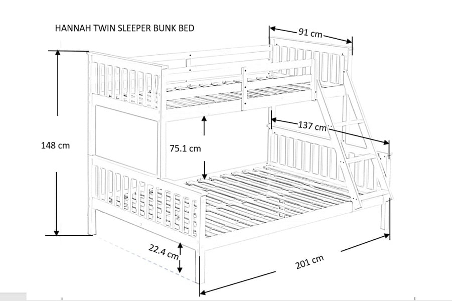 Mission TM Hannah White Single Over Double Bunk Bed, Solid Pine Frame with Guardrails, Sleeps Three