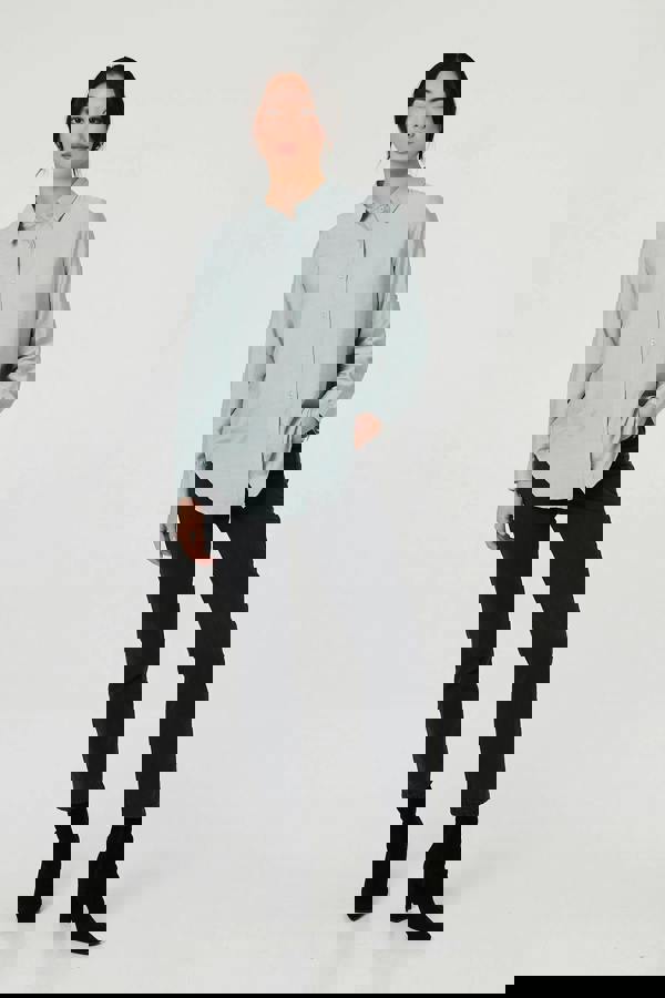 Blue | Button-Up Curve Hem Relaxed Shirt