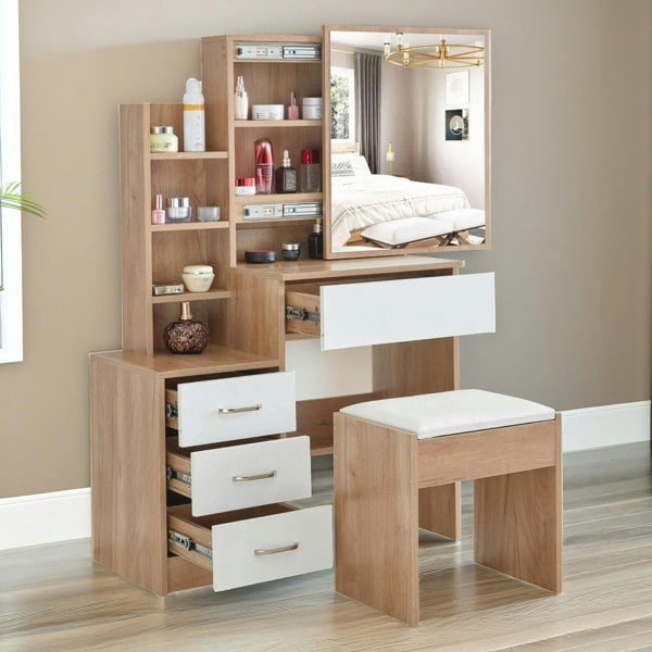 Rafaelo Mobilia 4 Drawer Dressing Table With Mirror And Stool