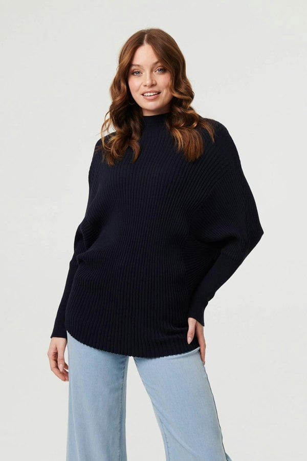 Navy | Striped Texture Batwing Sleeve Jumper
