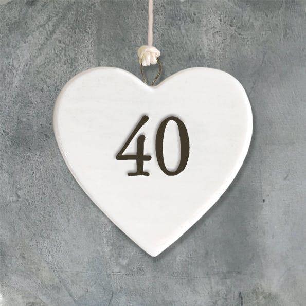 Mini Porcelain Hanging Heart – “40” Birthday Keepsake Elegant Milestone Gift