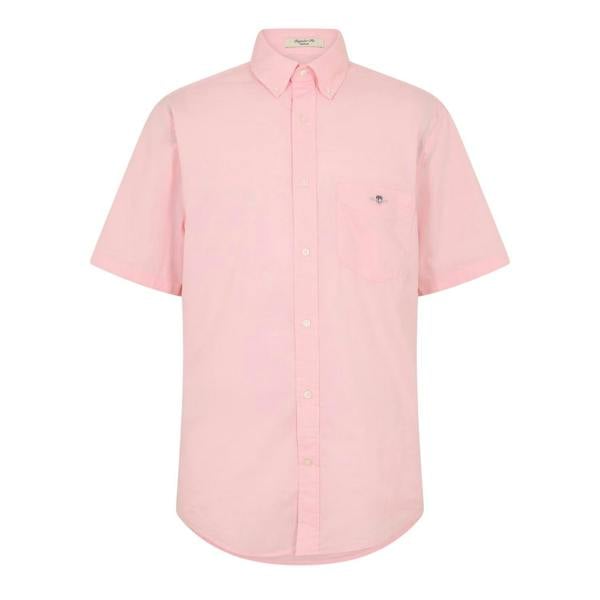 Gant Mens Classic Logo Poplin Short-Sleeved Shirt - Washed/Pink - 