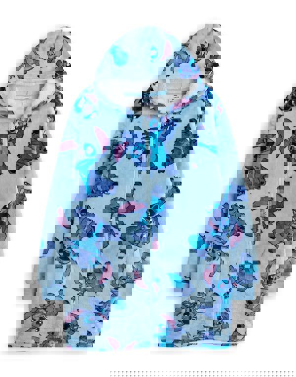 Disney Girls Blue Stitch Zip Through Zip Through Blanket Hoodie (One Size)