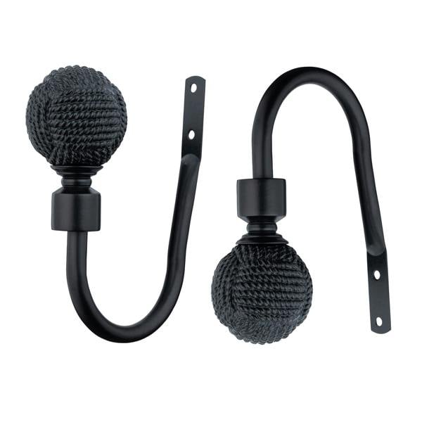 A.Unique Home Pair of Knotted Ball Metal Holdbacks (Pair of Holdbacks) - Matte Black