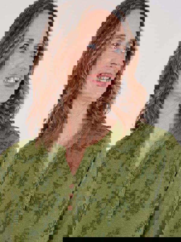 TIGI Embroidered Notch Neckline Top