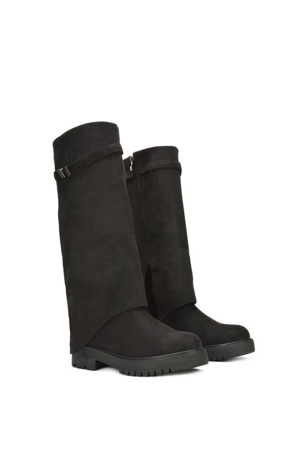 XY LONDON Chunky Low Heel Knee High Fold Over Boots
