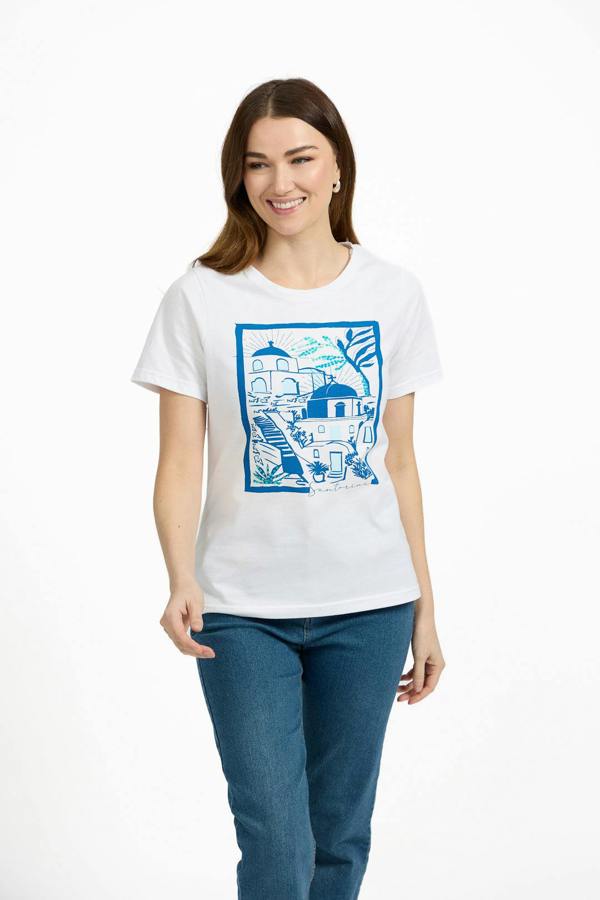 Mudflower Santorini Graphic Embellished Cotton Top