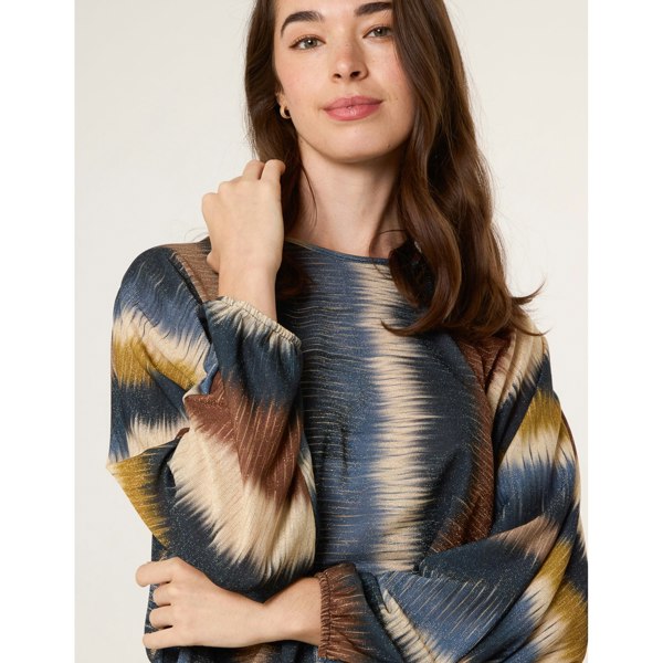 Blue Vanilla Printed Round Neck Long Sleeve Top