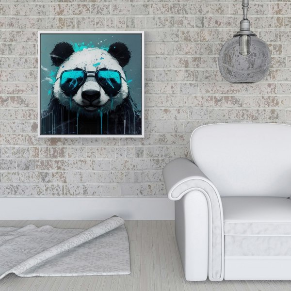 Warren Reed Panda With Blue Glasses Splash Art Framed Canvas