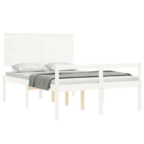 Berkfield Bed Frame with Headboard White Double Solid Wood