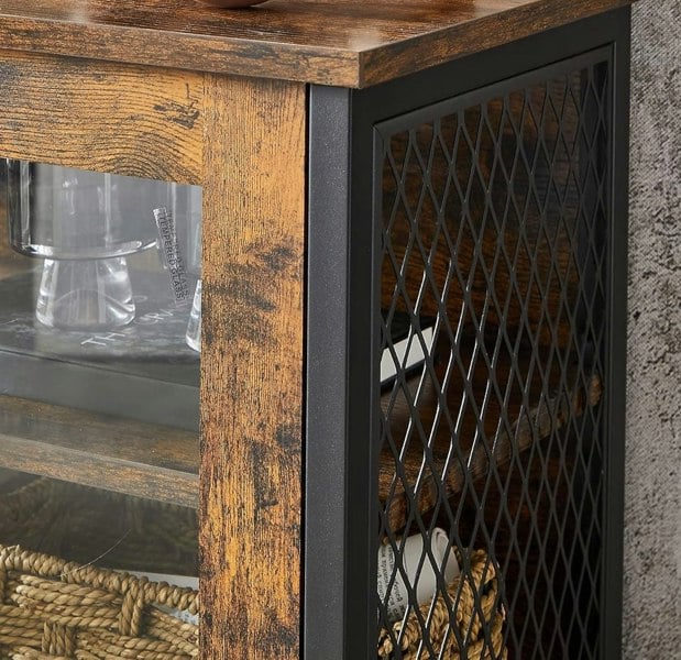 Modcraft Industrial Storage Cabinet with Glass Doors & Adjustable Shelf – Rustic Brown & Black