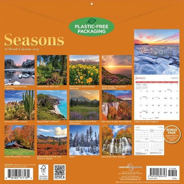 Seasons Calendar 2027, Wall Calendars, Month To View, Natural World, Gift