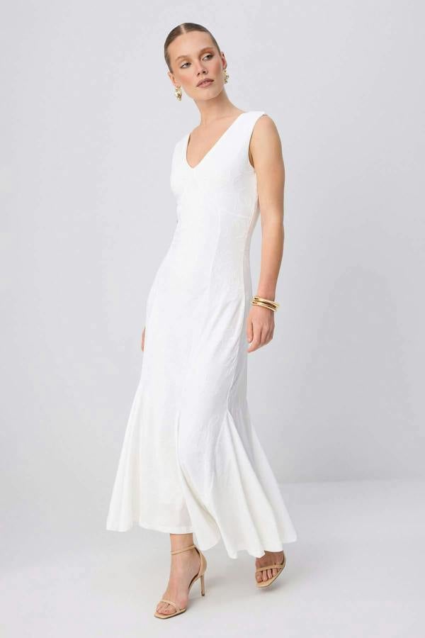 V Neck Thick Strap Sleeveless A-Line Maxi Dress