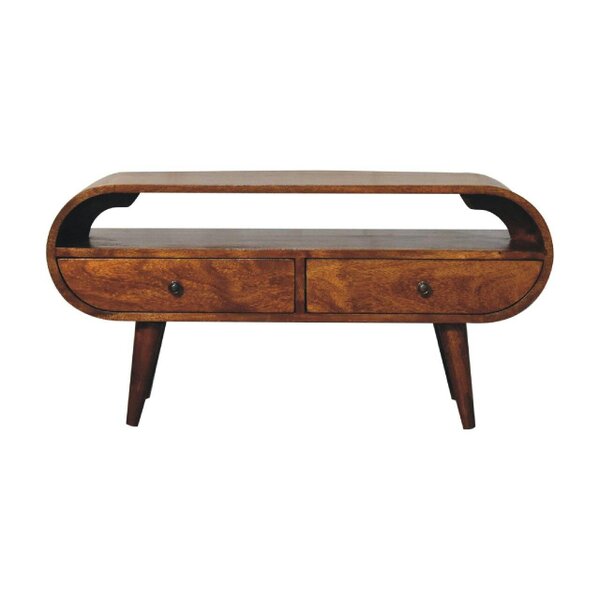 Wyld Haus Keaukaha Chestnut Mango Wood Circular Open TV Stand 2 Drawers