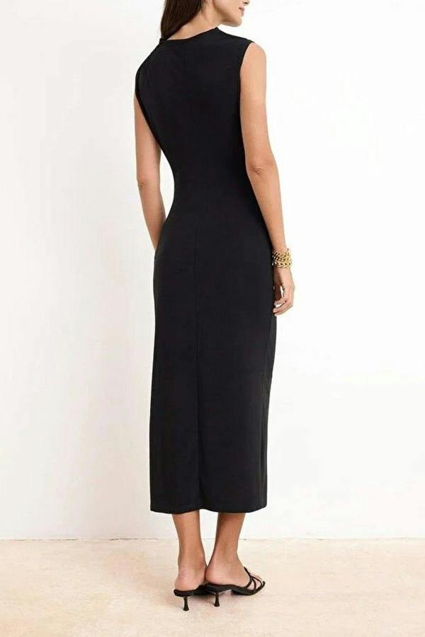 WOVCOR High Neck Sleeveless Midi Dress
