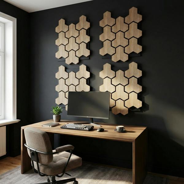 Britwall Acoustic Wall Panel Wooden Hexagon Pattern PET + MDF Pack of 4 – Geometric