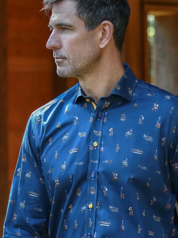 MUSICAL INSTRUMENT PRINT SATIN COTTON SHIRT - Claudio Lugli Shirts