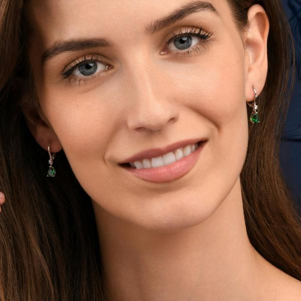 Zavana Silver Small Pear Shaped Green Cubic Zirconia Leverback Drop Earrings For Women