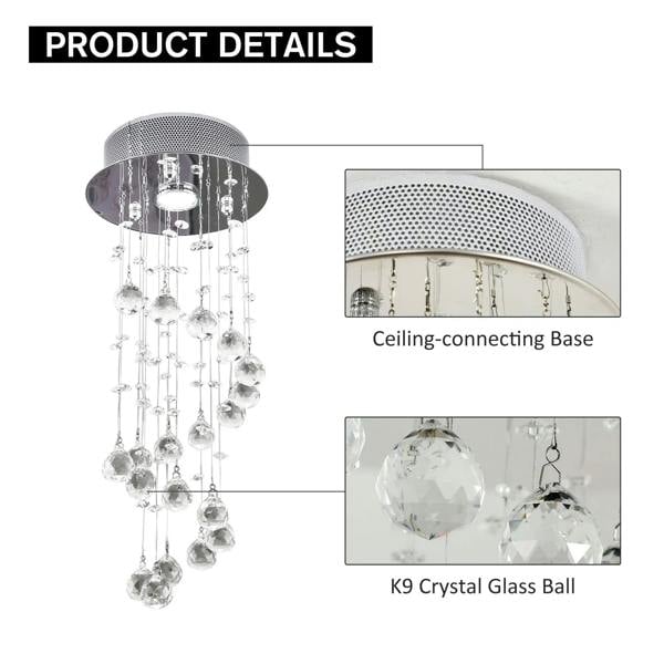 Silver metal crystal ceiling chandelier with perforated canopy and hanging clear crystal balls