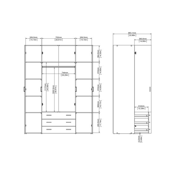 Wyld Haus Berlin Oak Effect Wardrobe 4 Doors 3 Drawers 4 Shelves