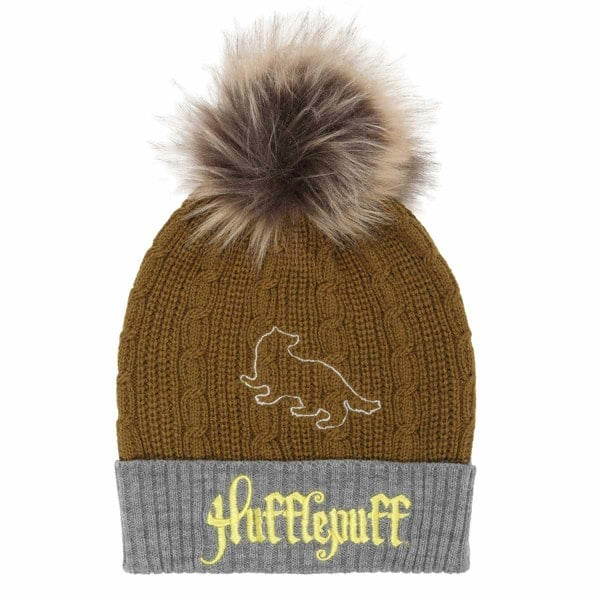 Harry Potter Hufflepuff Pom Pom Beanie - Yellow/Grey