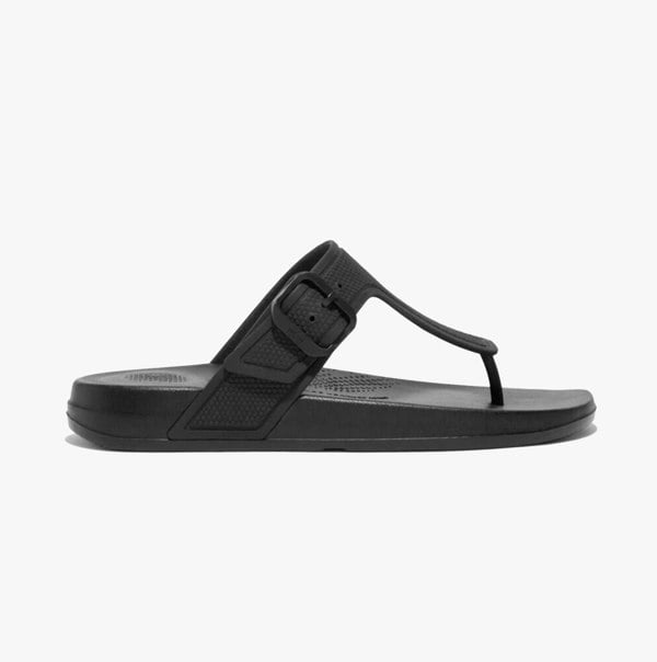 FitFlop iQUSHION ADJUSTABLE BUCKLE Womens Toe Post Sandals All Black