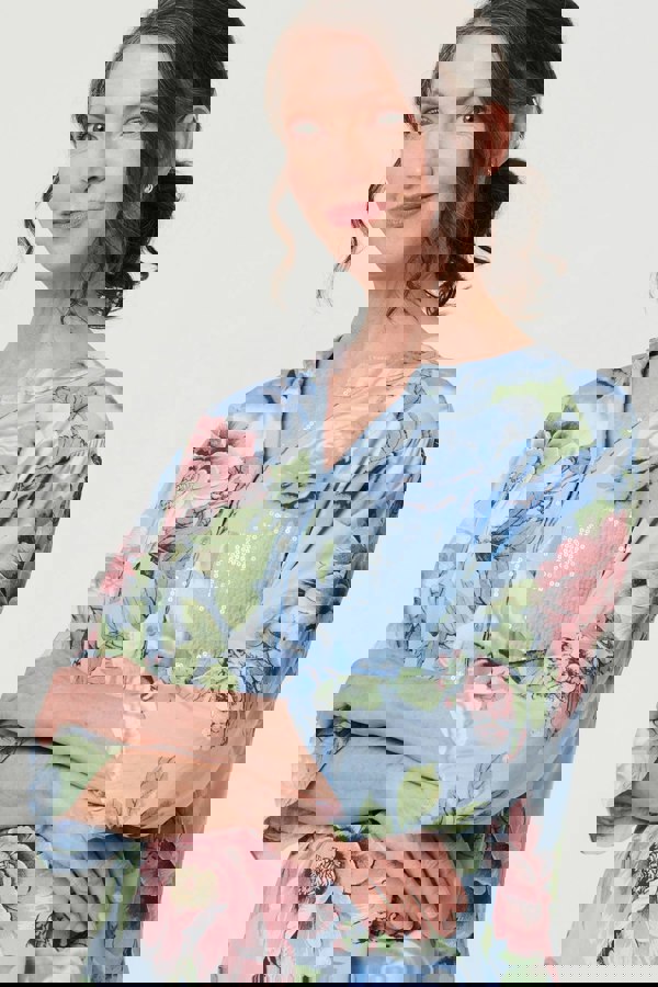 Light Blue | Floral Sequin Embellished Relaxed Blouse
