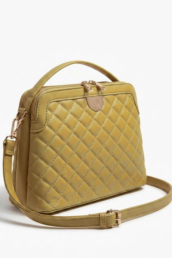 Constance Quilted Frame Crossbody Bag - Mustard