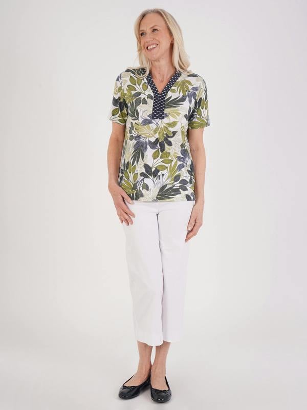 TIGI Embroiderd Notch Neckline Jungle Print Top