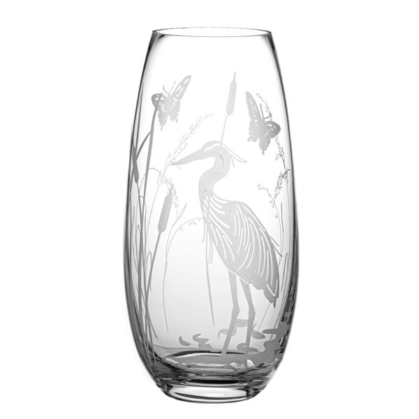 Diamante Heron in the Reeds Barrel Vase - 25cm