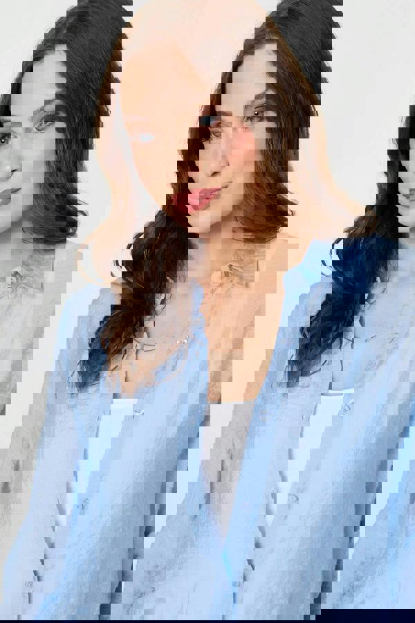 Blue | Semi Sheer Layered Long Sleeve Shirt