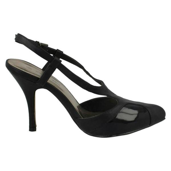 Spot On Ladies Spot On Heeled Ankle Sling Pointed Toe Court Shoes